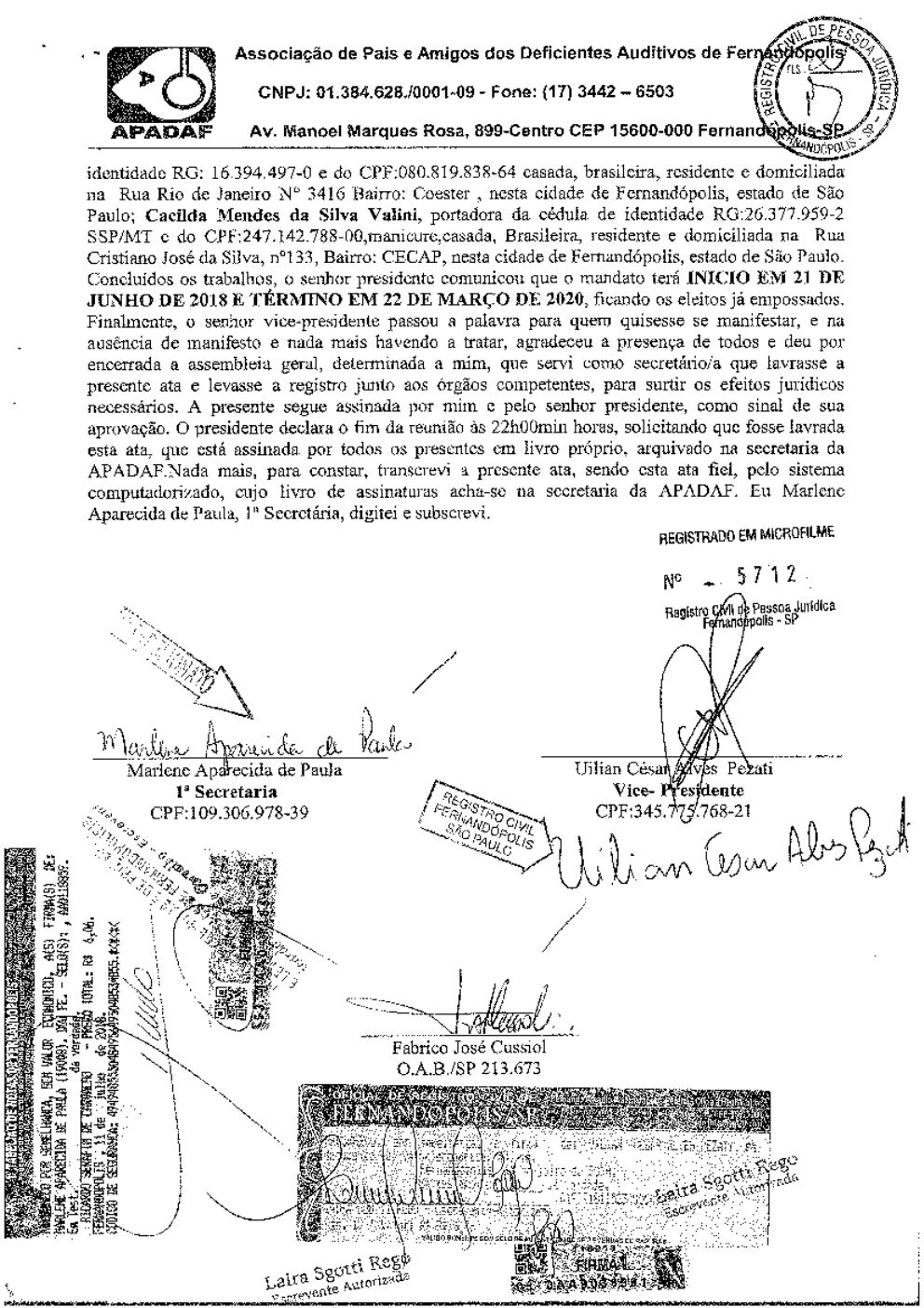 Página 2 de Ata da 218ª Assembleia Geral Extraordinária — Eleição da Diretoria — 2018
