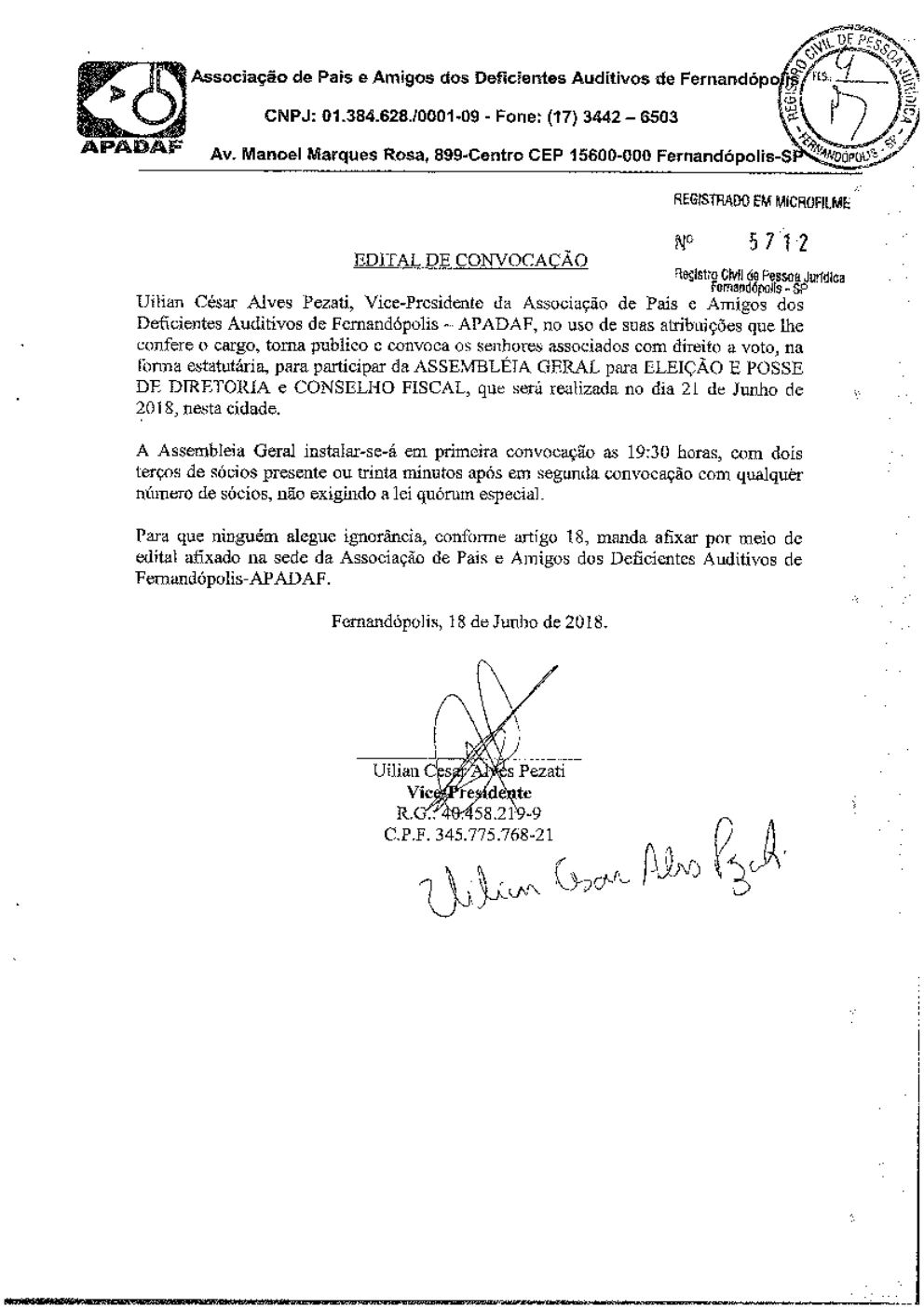 Página 3 de Ata da 218ª Assembleia Geral Extraordinária — Eleição da Diretoria — 2018