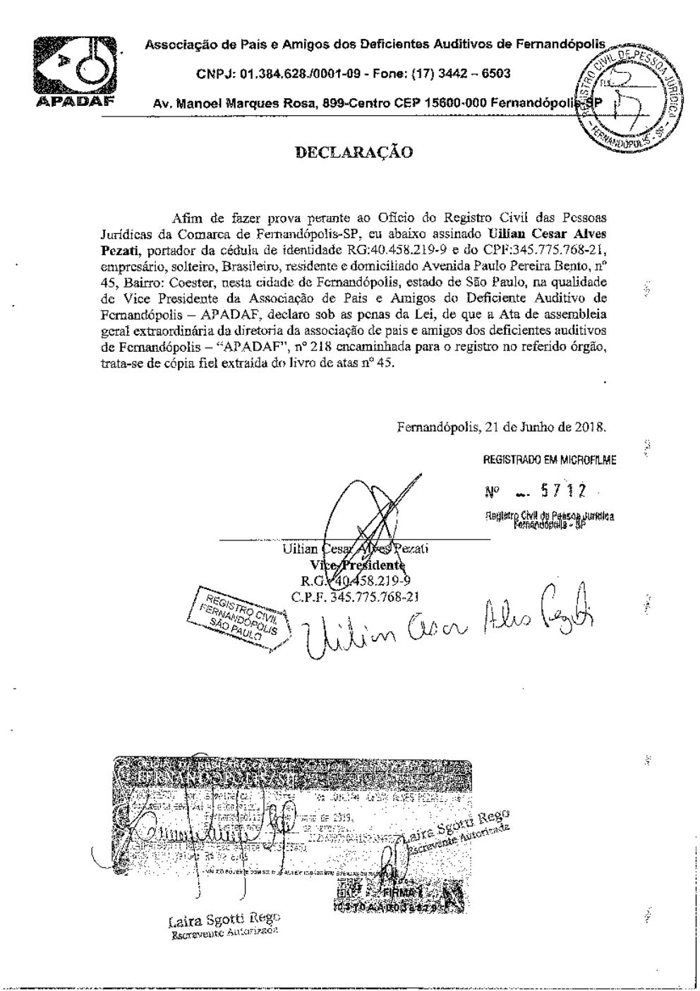Página 4 de Ata da 218ª Assembleia Geral Extraordinária — Eleição da Diretoria — 2018