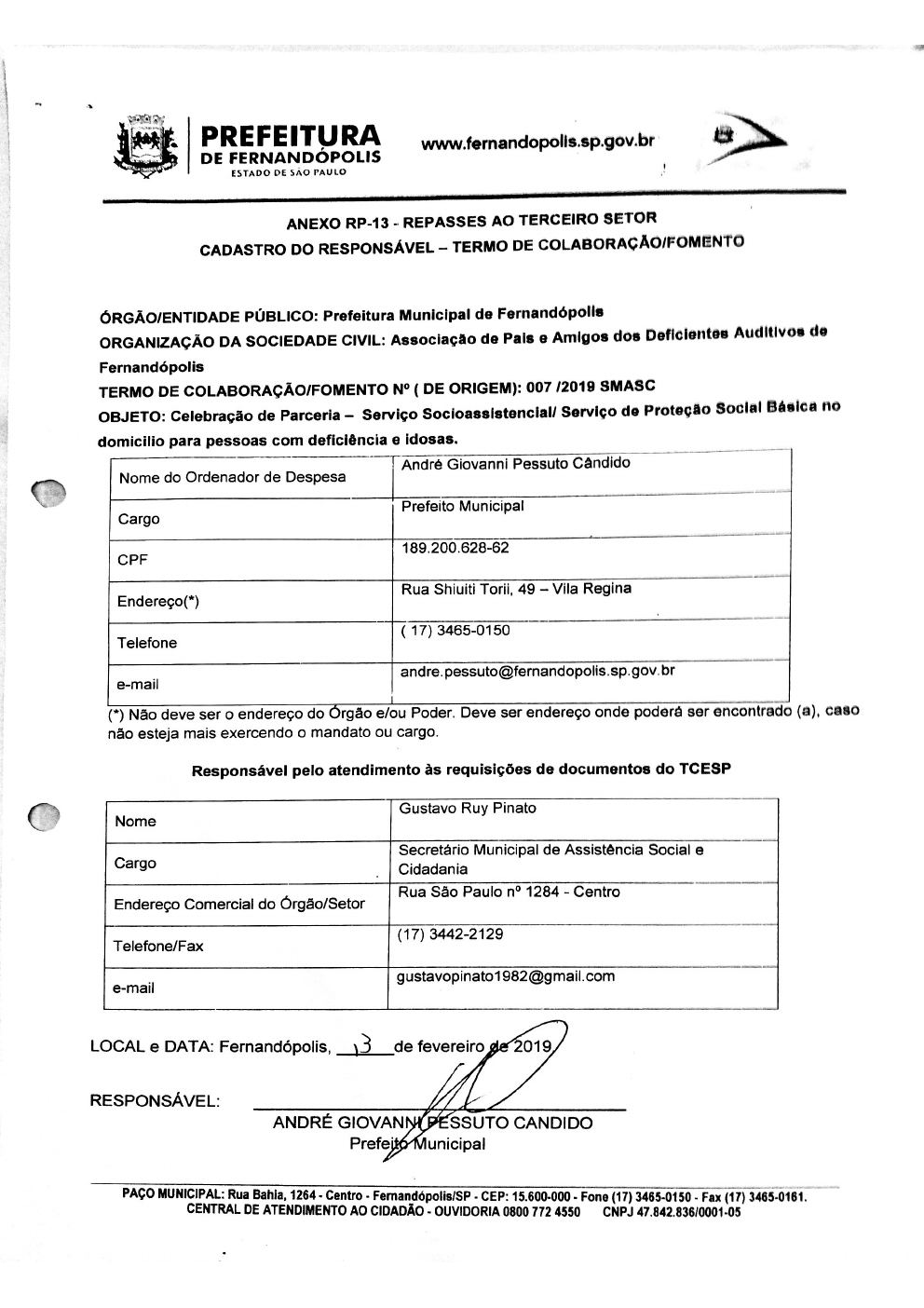 Página 3 de Termo de Ciência e Notificação — Termo de Colaboração nº 007/2019 — Proteção Social Básica