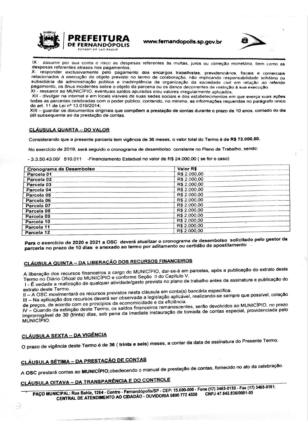 Página 2 de Termo de Colaboração nº 007/2019 — Proteção Social Básica — 2019