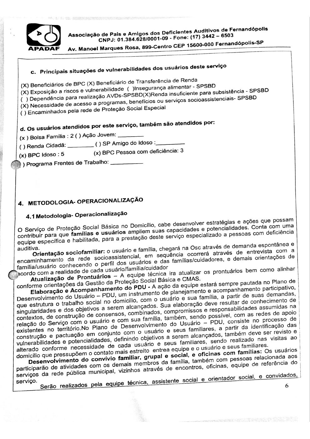 Página 6 de Plano de Trabalho — Proteção Social Básica no Domicílio (SPSBD) — 2019