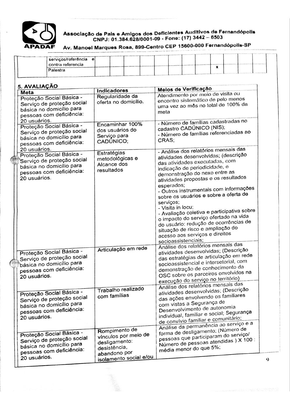 Página 9 de Plano de Trabalho — Proteção Social Básica no Domicílio (SPSBD) — 2019