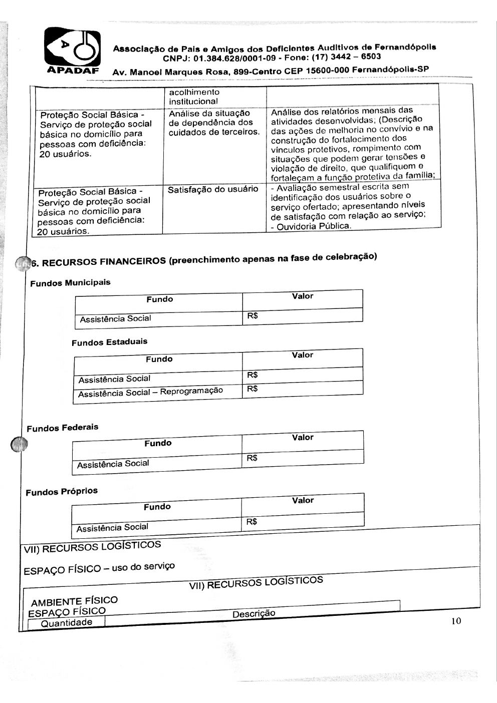 Página 10 de Plano de Trabalho — Proteção Social Básica no Domicílio (SPSBD) — 2019