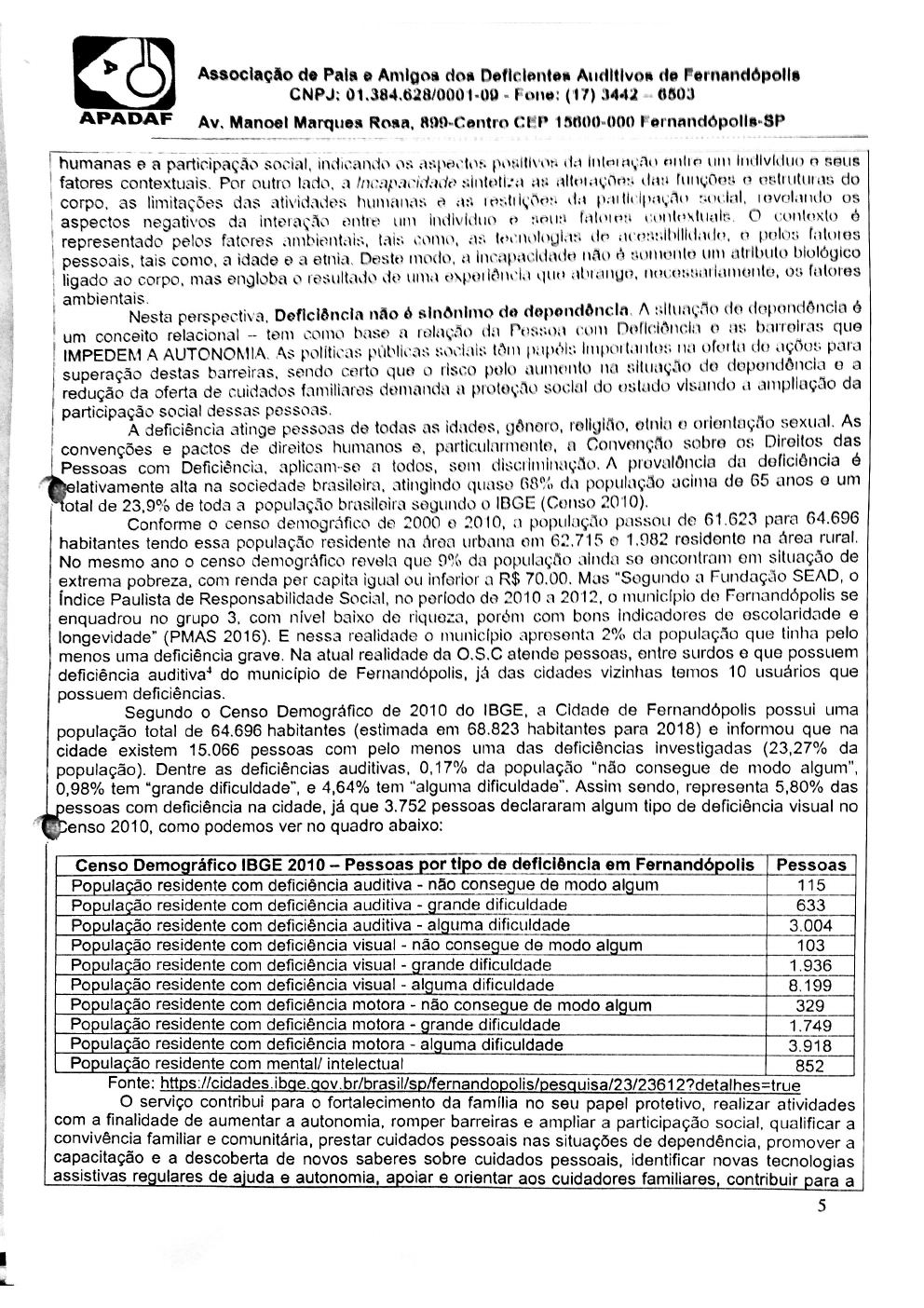 Página 5 de Plano de Trabalho — Proteção Social Especial de Média Complexidade (SPSEPDIF) — 2019