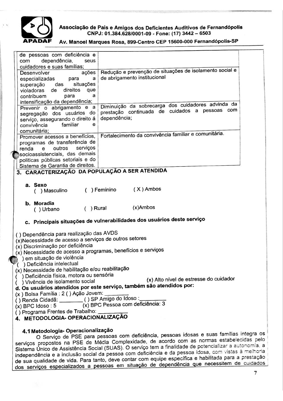 Página 7 de Plano de Trabalho — Proteção Social Especial de Média Complexidade (SPSEPDIF) — 2019