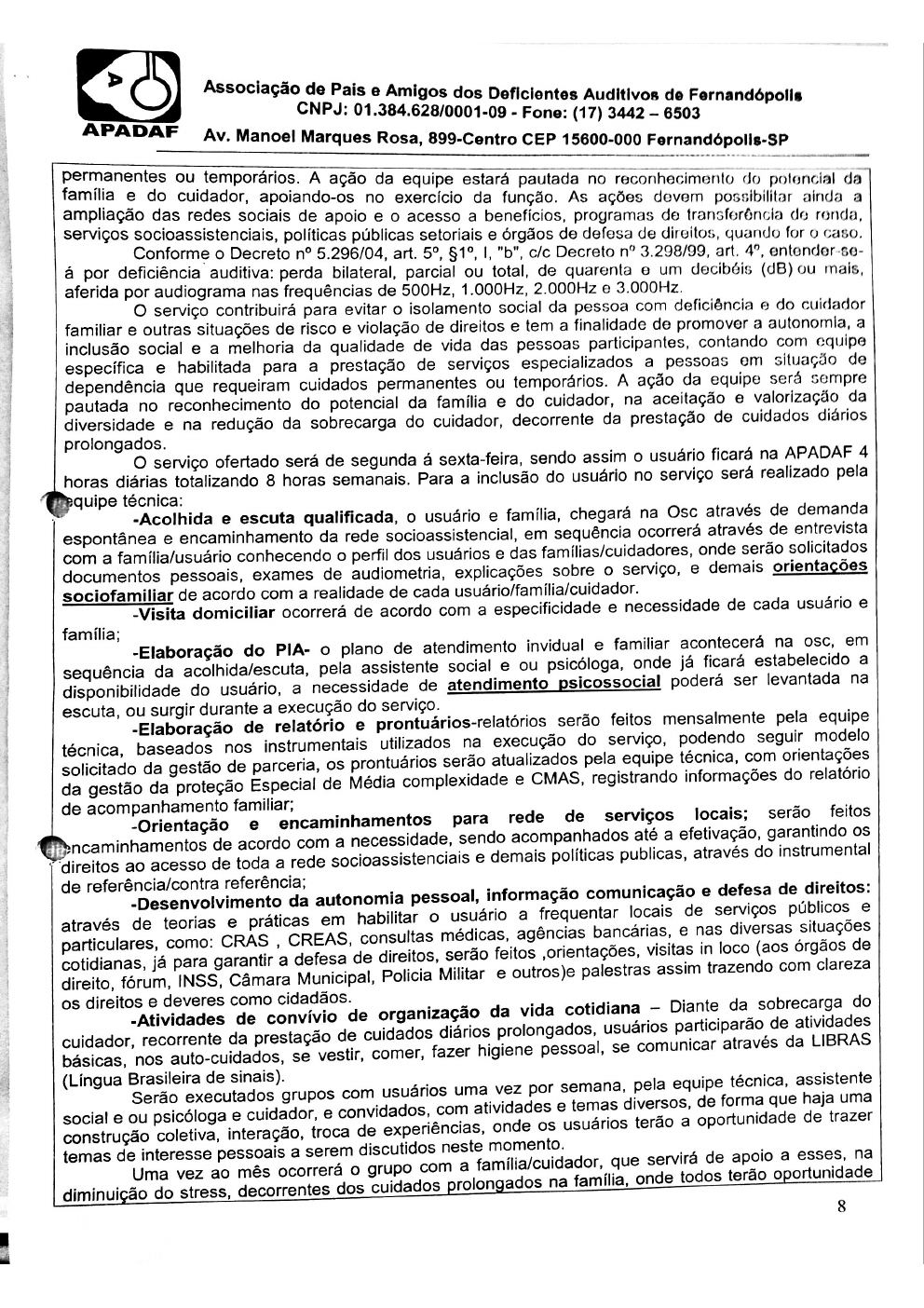 Página 8 de Plano de Trabalho — Proteção Social Especial de Média Complexidade (SPSEPDIF) — 2019