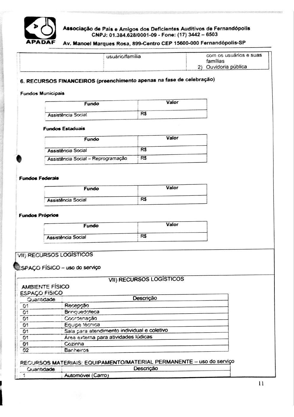 Página 11 de Plano de Trabalho — Proteção Social Especial de Média Complexidade (SPSEPDIF) — 2019