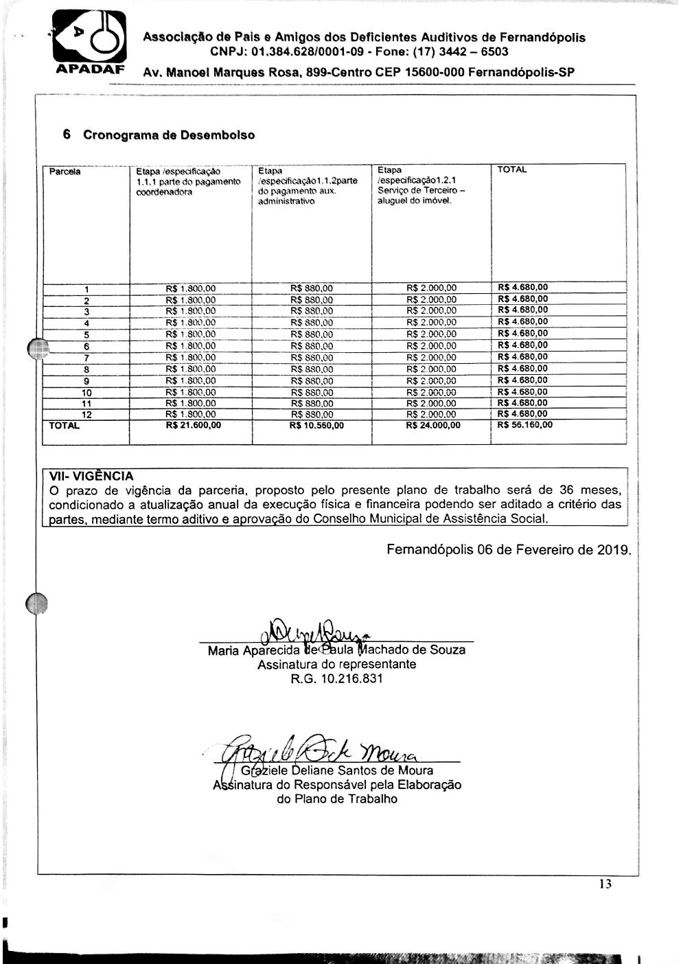 Página 13 de Plano de Trabalho — Proteção Social Especial de Média Complexidade (SPSEPDIF) — 2019