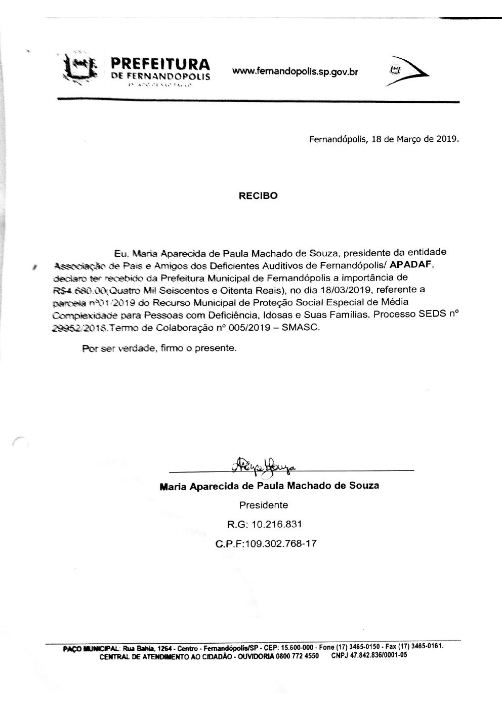 Página 4 de Prestação de Contas Mensal — Média Complexidade — 1ª Parcela — Março/2019