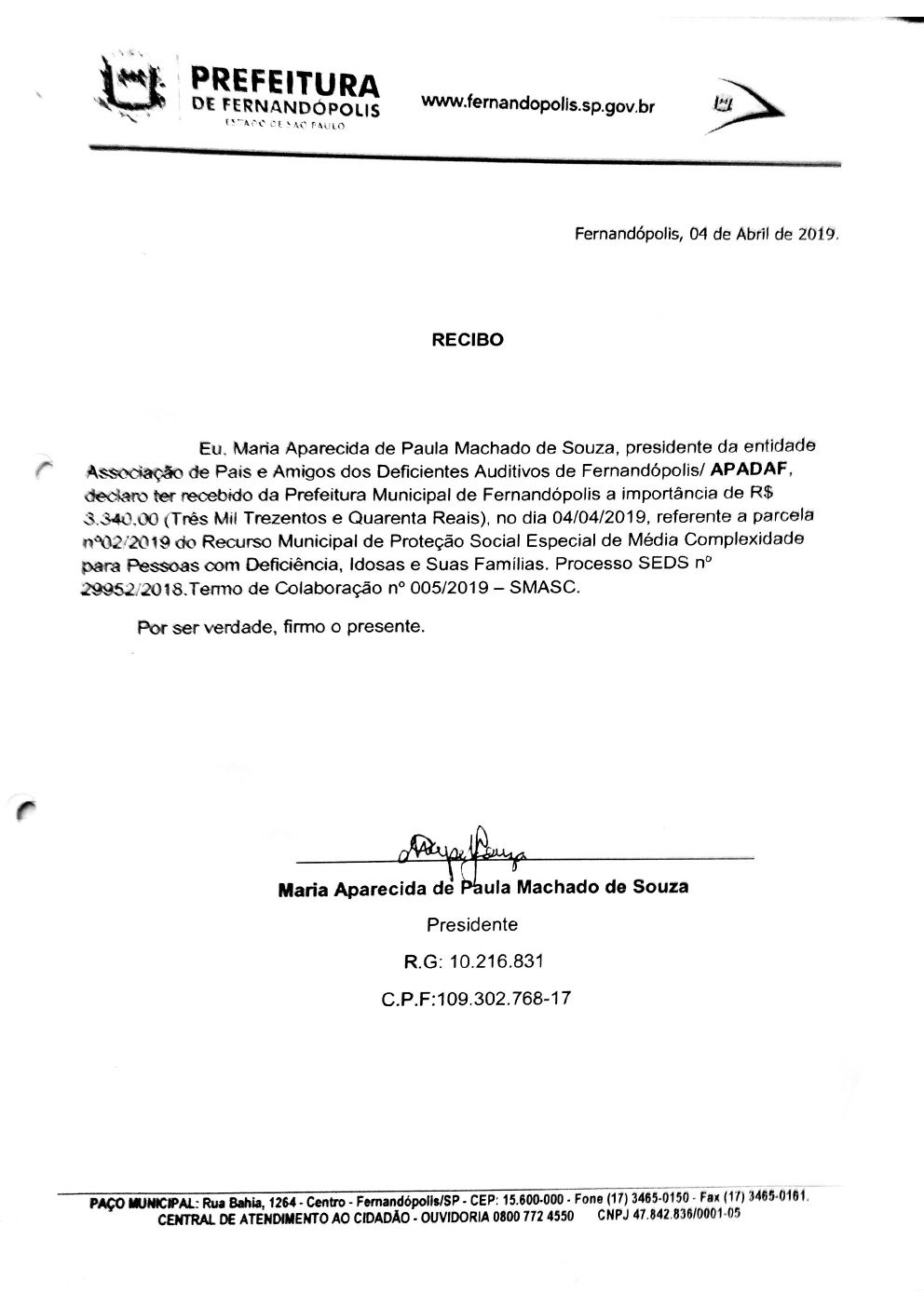 Página 4 de Prestação de Contas Mensal — Média Complexidade — 2ª Parcela — Abril/2019