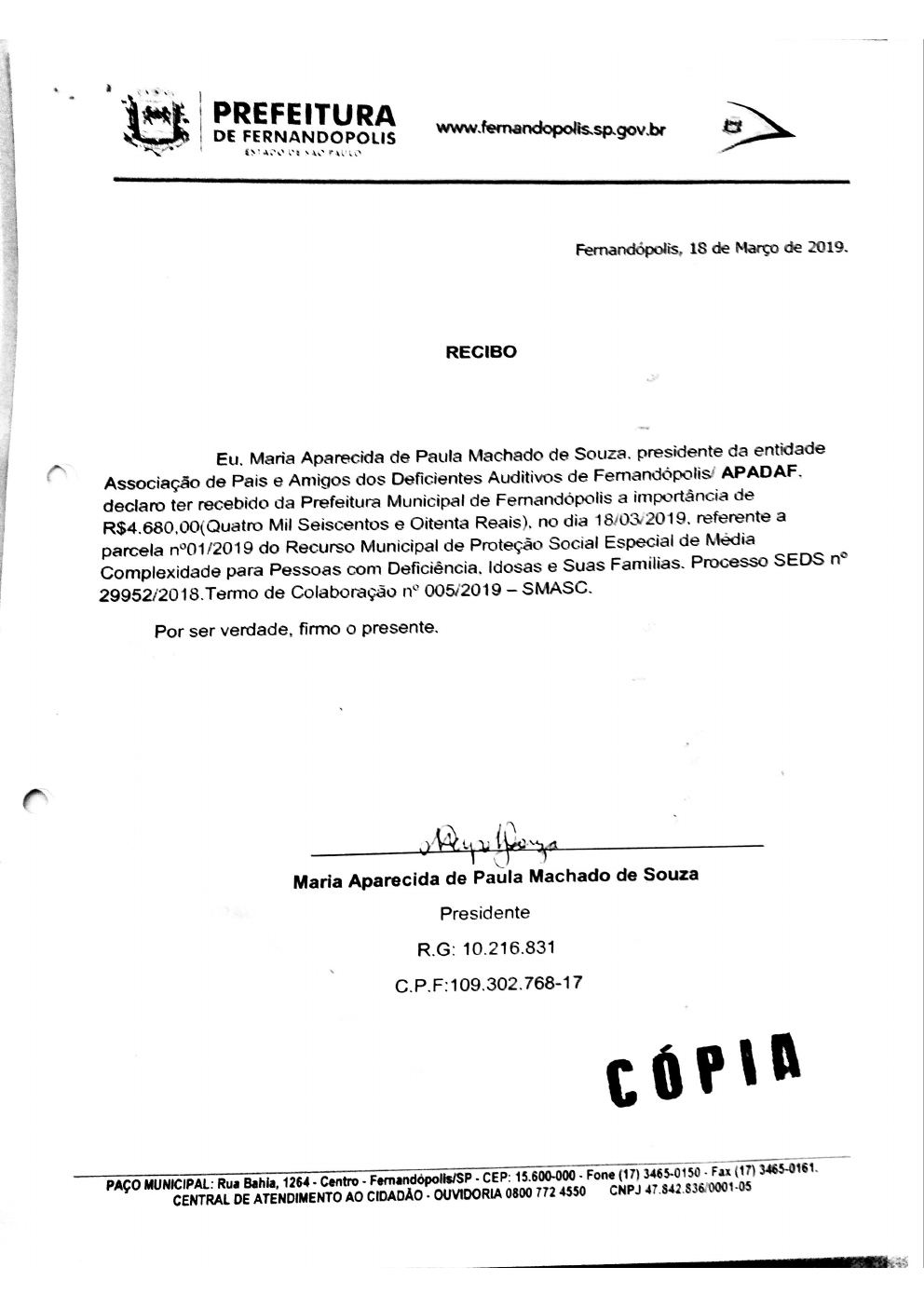 Página 6 de Prestação de Contas Mensal — Média Complexidade — 2ª Parcela — Abril/2019