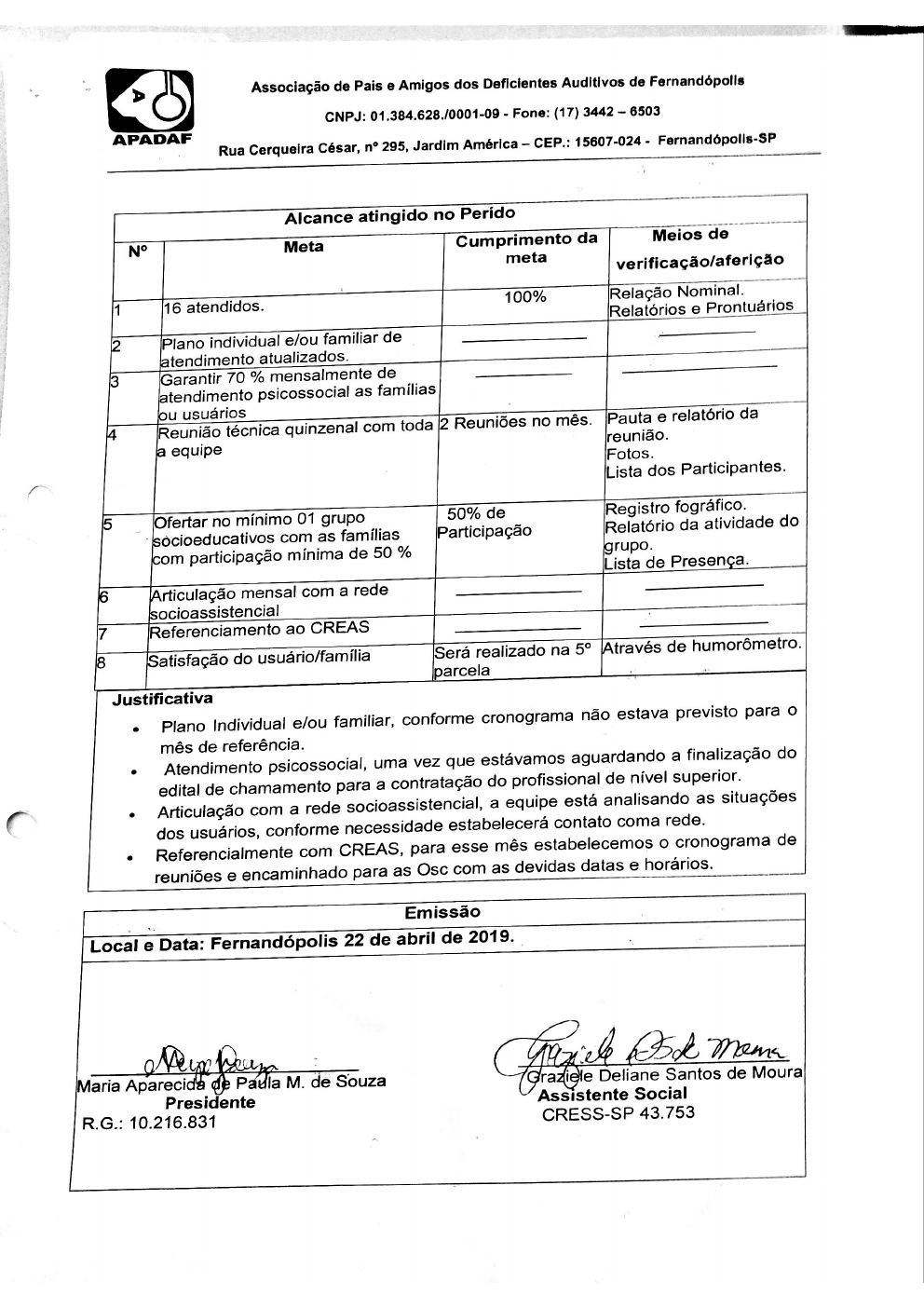 Página 8 de Prestação de Contas Mensal — Média Complexidade — 2ª Parcela — Abril/2019