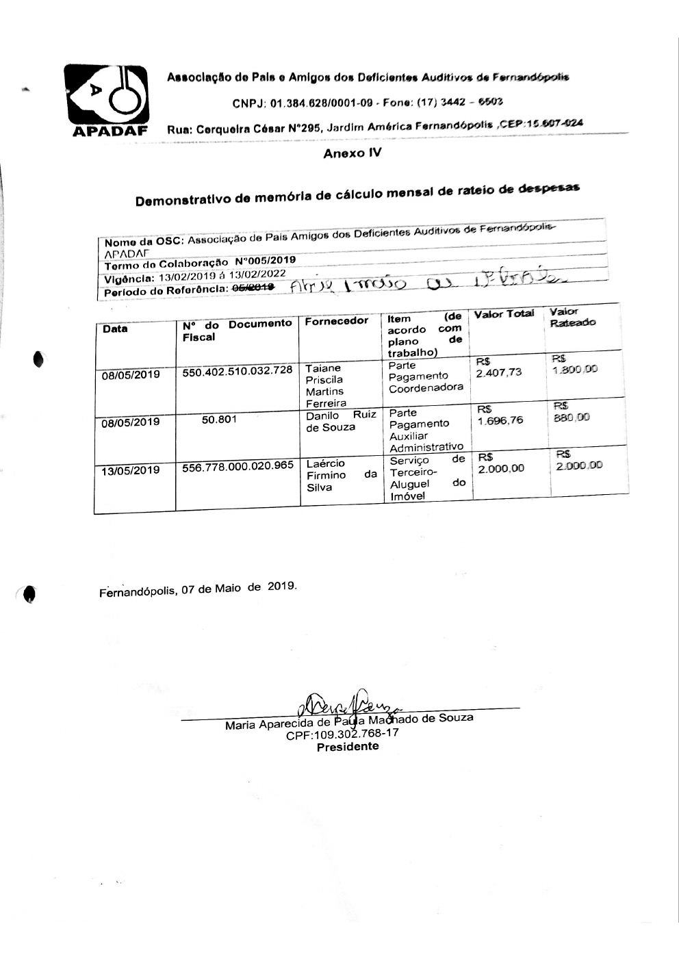 Página 2 de Prestação de Contas Mensal — Média Complexidade — 3ª Parcela — Maio/2019