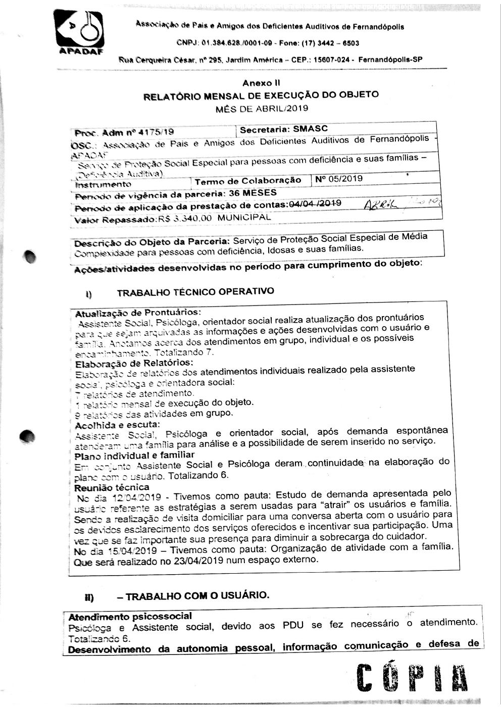 Página 5 de Prestação de Contas Mensal — Média Complexidade — 3ª Parcela — Maio/2019