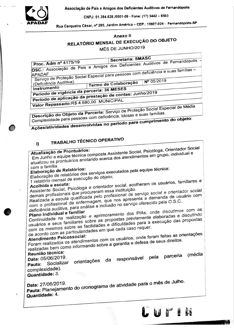 Página 5 de Prestação de Contas Mensal — Média Complexidade — 5ª Parcela — Julho/2019