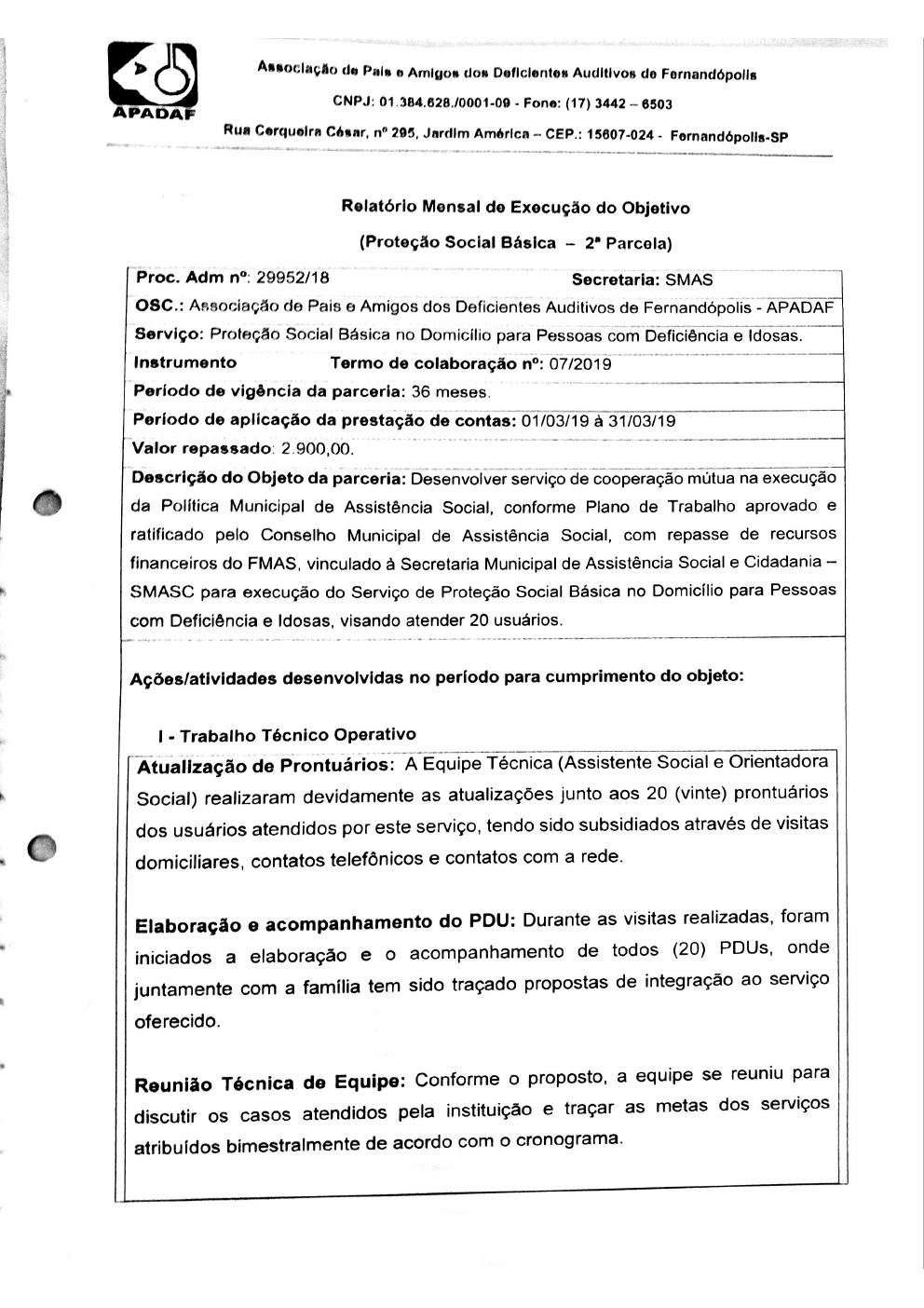 Página 5 de Prestação de Contas Mensal — Proteção Social Básica — 2ª Parcela — Abril/2019