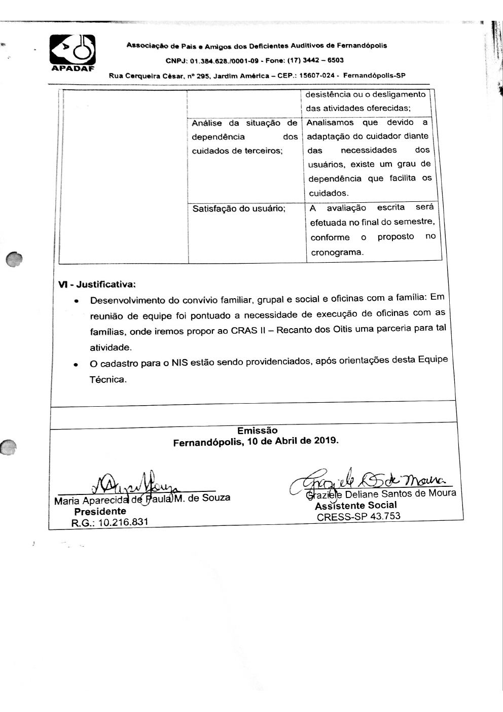 Página 9 de Prestação de Contas Mensal — Proteção Social Básica — 2ª Parcela — Abril/2019