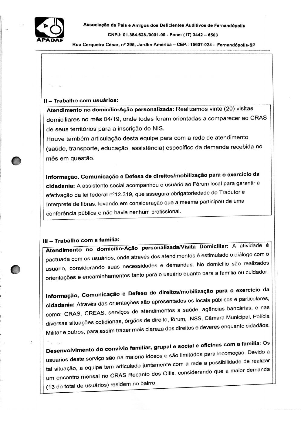 Página 6 de Prestação de Contas Mensal — Proteção Social Básica — 3ª Parcela — Maio/2019