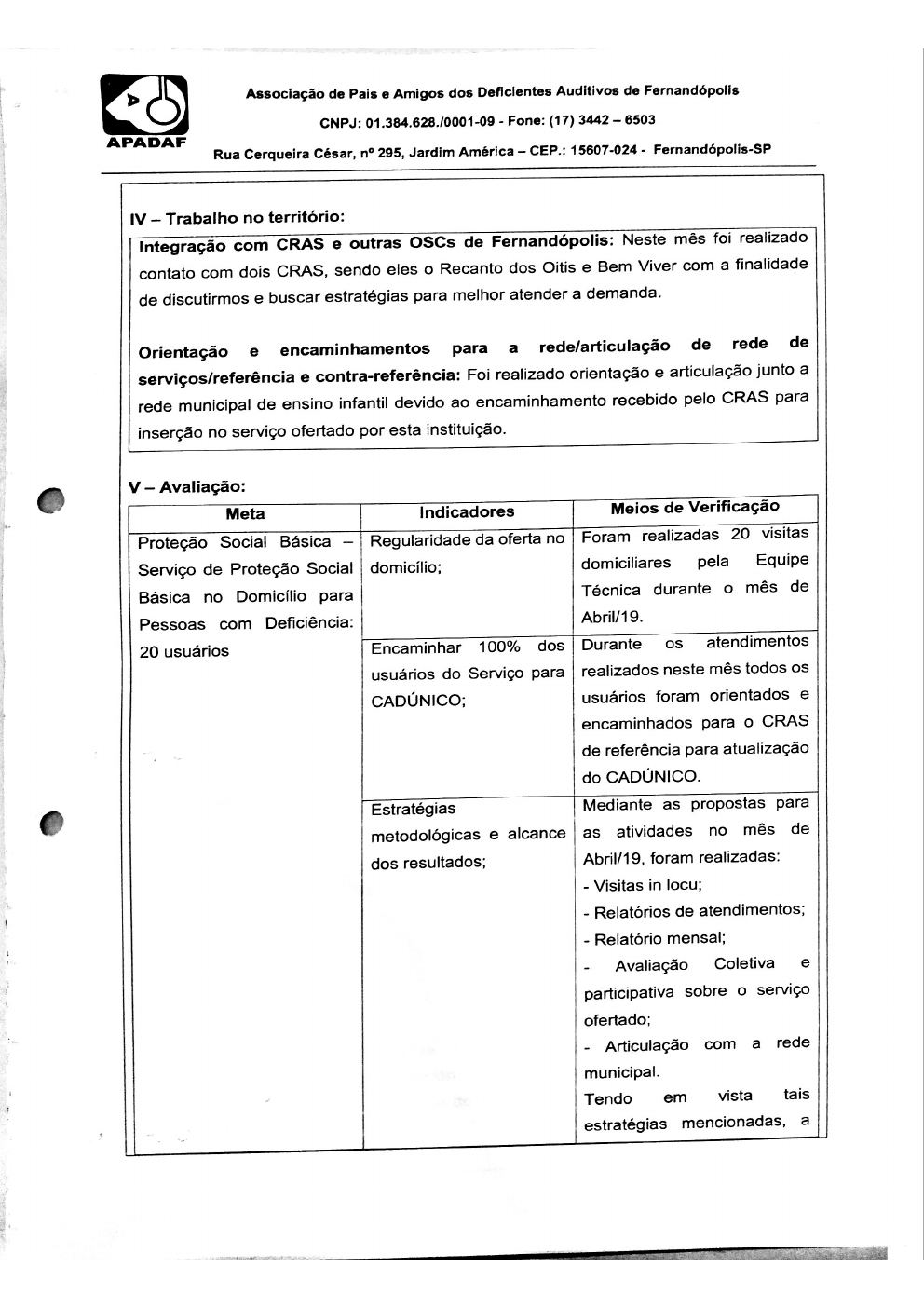 Página 7 de Prestação de Contas Mensal — Proteção Social Básica — 3ª Parcela — Maio/2019