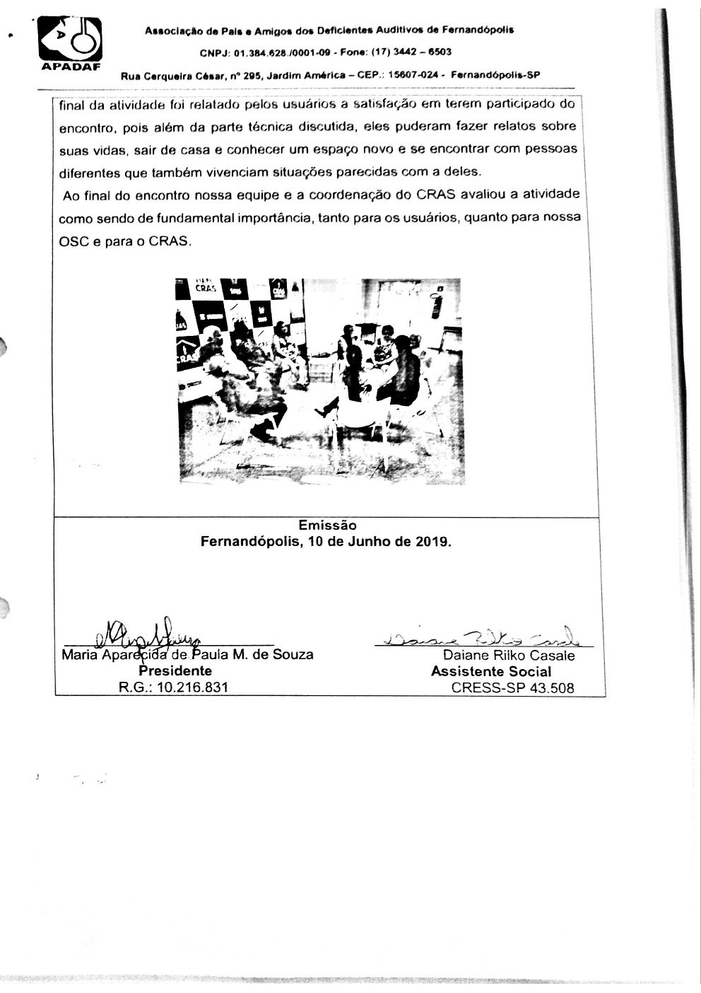 Página 10 de Prestação de Contas Mensal — Proteção Social Básica — 4ª Parcela — Junho/2019