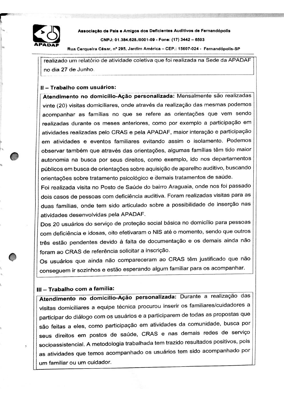 Página 6 de Prestação de Contas Mensal — Proteção Social Básica — 5ª Parcela — Julho/2019