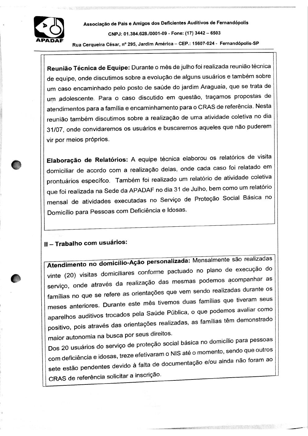 Página 6 de Prestação de Contas Mensal — Proteção Social Básica — 6ª Parcela — Agosto/2019