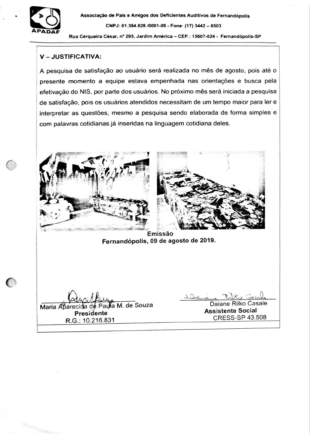 Página 10 de Prestação de Contas Mensal — Proteção Social Básica — 6ª Parcela — Agosto/2019
