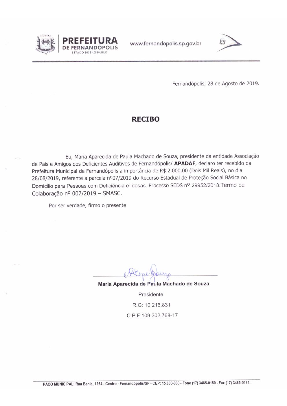 Página 3 de Prestação de Contas Mensal — Proteção Social Básica — Setembro/2019