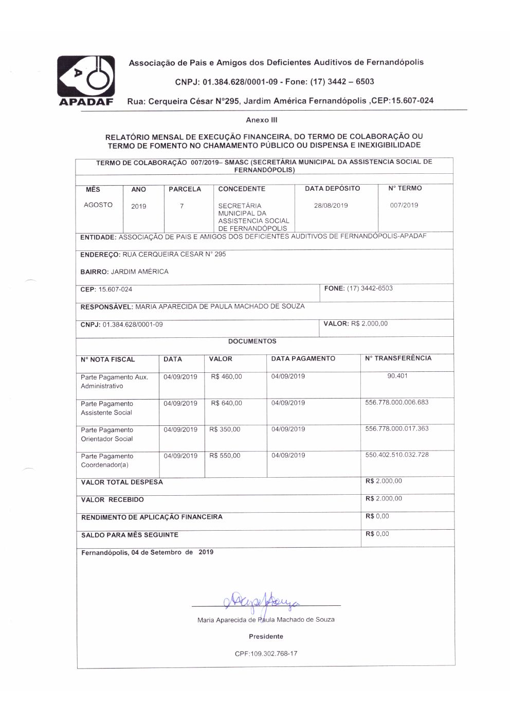 Página 4 de Prestação de Contas Mensal — Proteção Social Básica — Setembro/2019