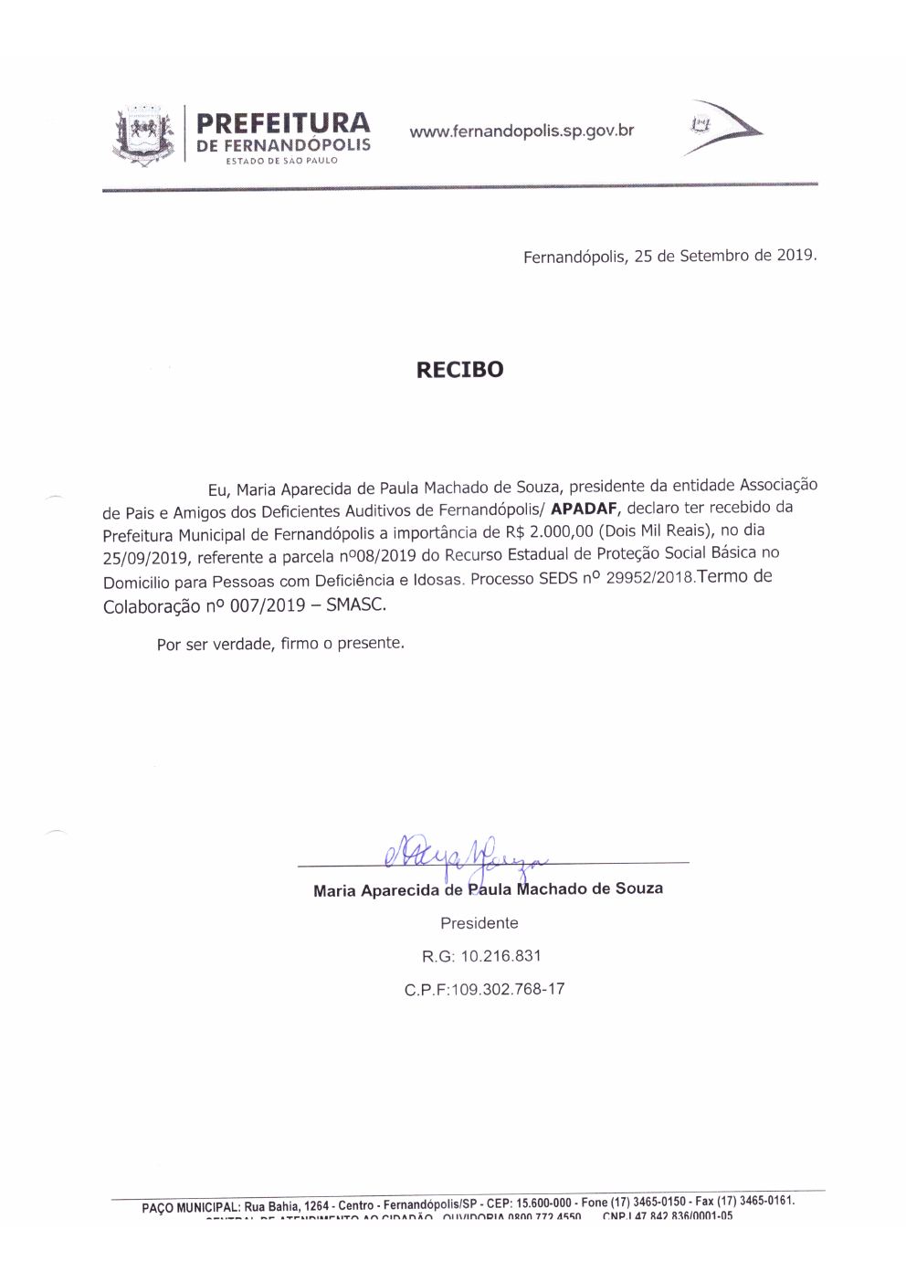Página 3 de Prestação de Contas Mensal — Proteção Social Básica — Outubro/2019