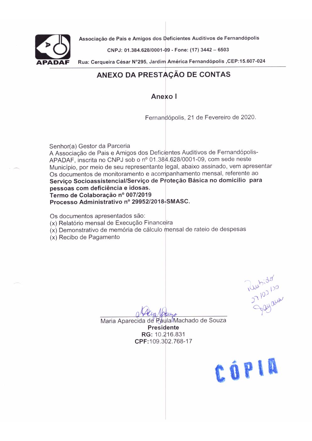 Página 1 de Prestação de Contas Mensal — Proteção Social Básica — Fevereiro/2020