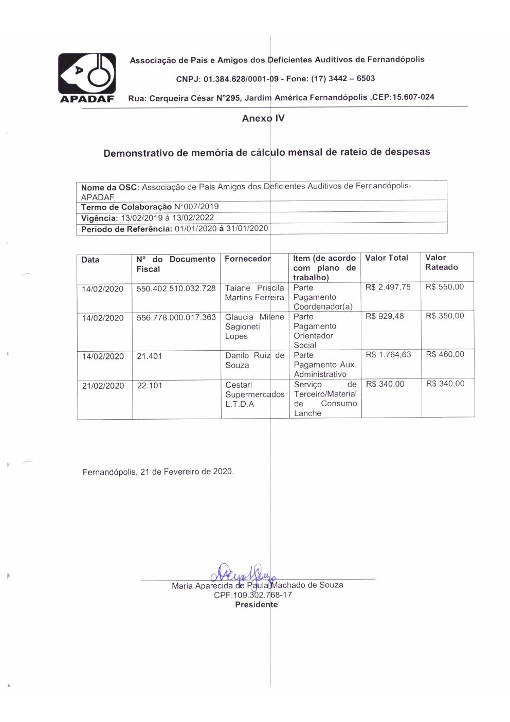 Página 3 de Prestação de Contas Mensal — Proteção Social Básica — Fevereiro/2020