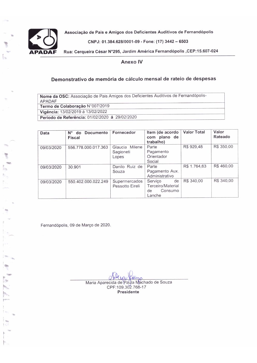 Página 3 de Prestação de Contas Mensal — Proteção Social Básica — Março/2020