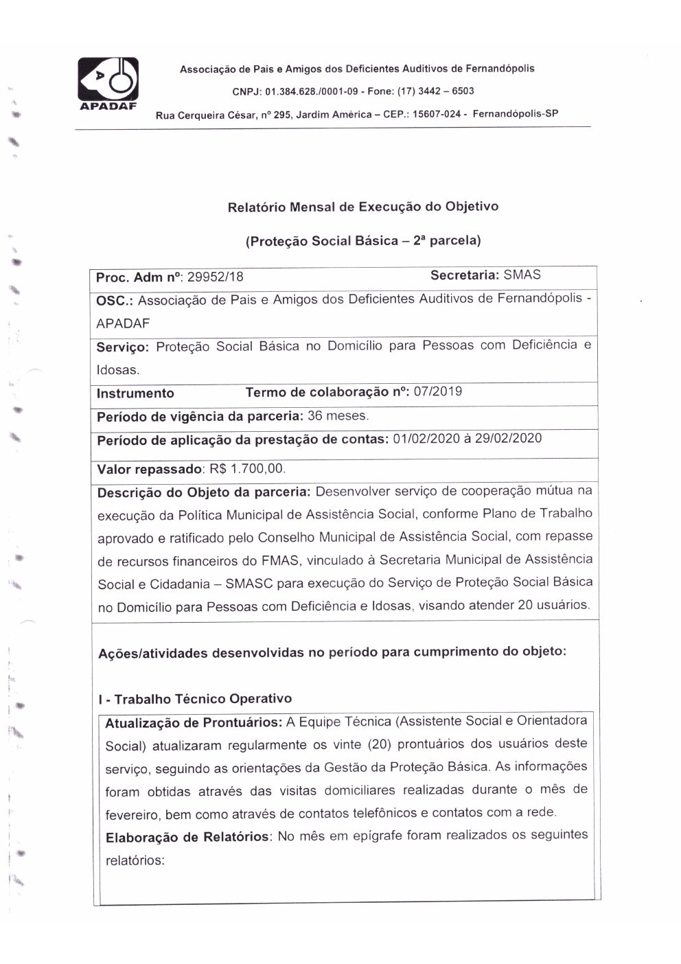 Página 5 de Prestação de Contas Mensal — Proteção Social Básica — Março/2020