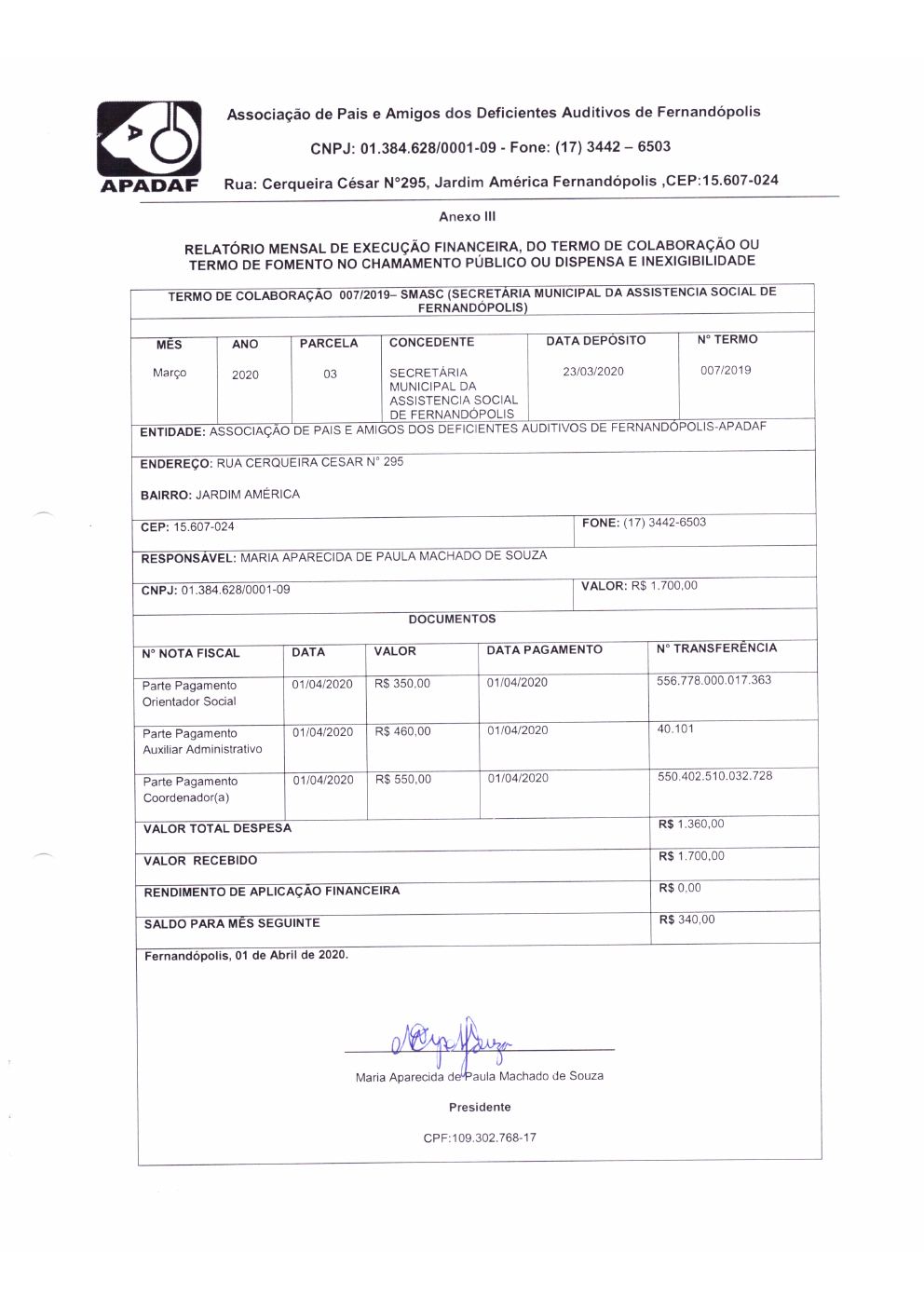 Página 2 de Prestação de Contas Mensal — Proteção Social Básica — Abril/2020