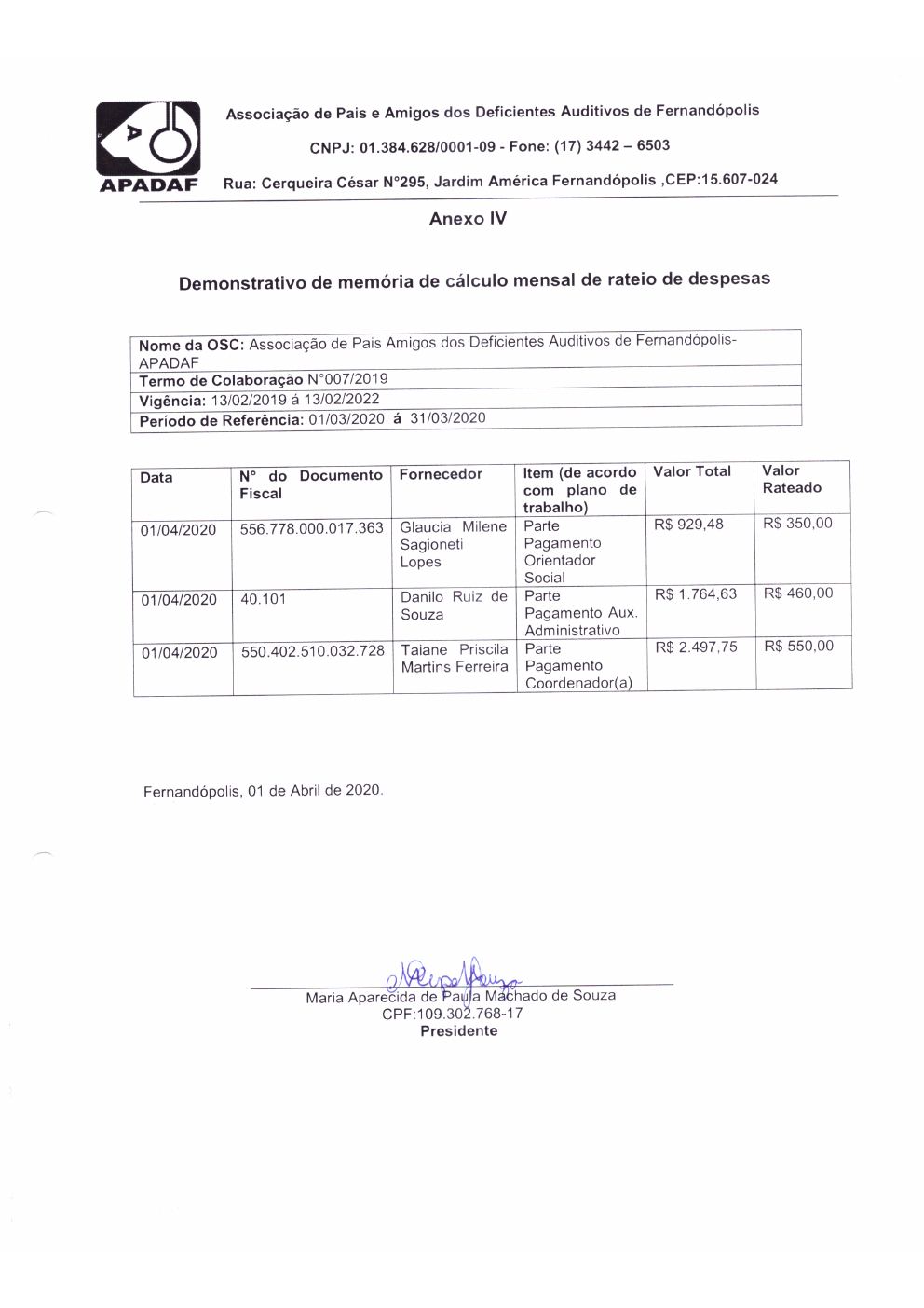 Página 3 de Prestação de Contas Mensal — Proteção Social Básica — Abril/2020