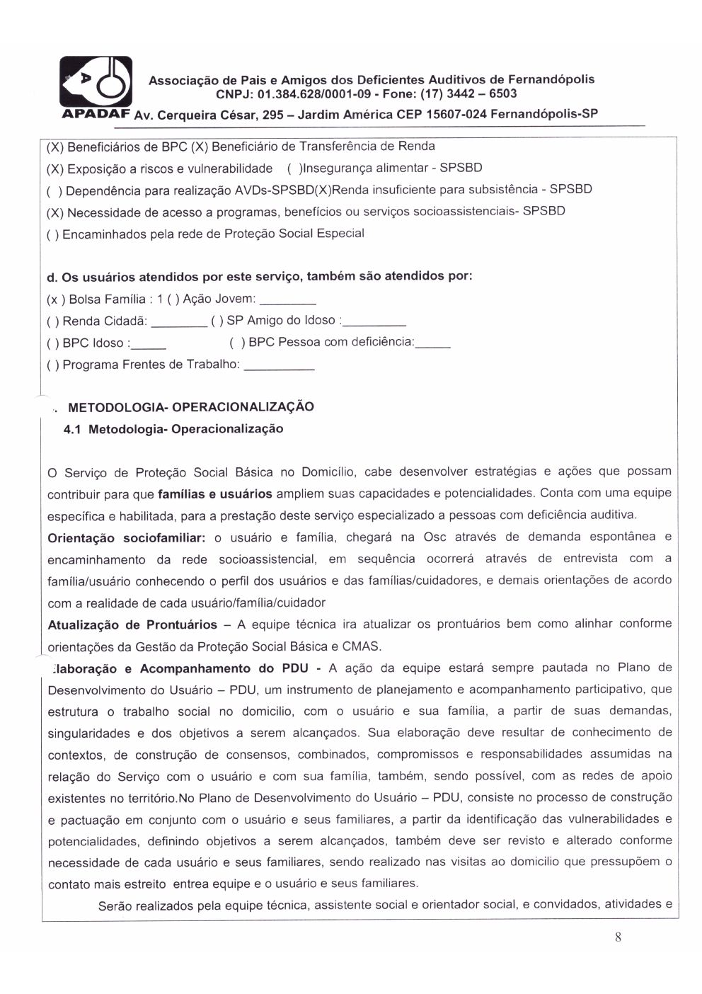 Página 8 de Plano de Trabalho — Proteção Social Básica no Domicílio (SPSBD) — 2020