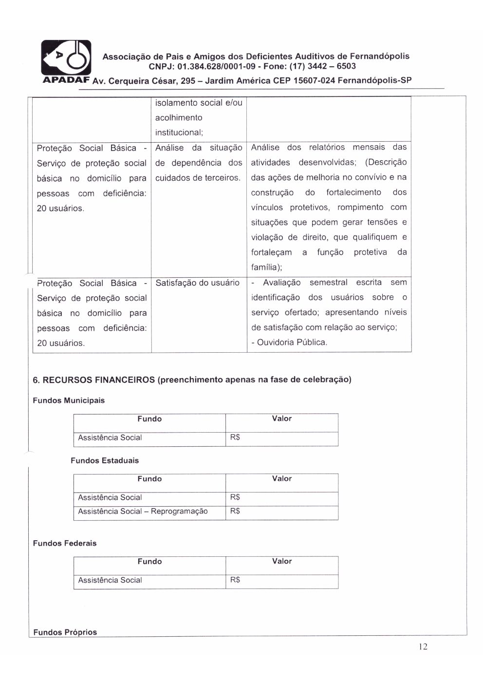 Página 12 de Plano de Trabalho — Proteção Social Básica no Domicílio (SPSBD) — 2020