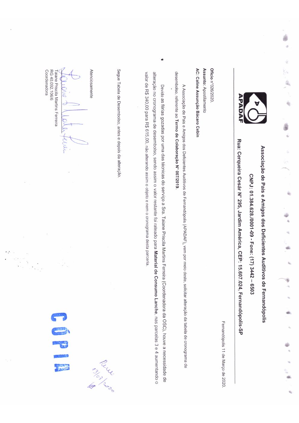 Página 1 de Ofício nº 026/2020 — Solicitação de Apostilamento — Proteção Social Básica — 2020