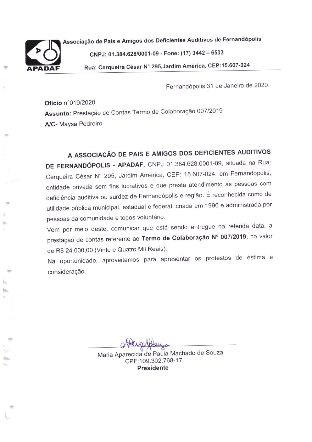 Página 2 de Prestação de Contas Anual — Proteção Social Básica — 2019 — Parte 1
