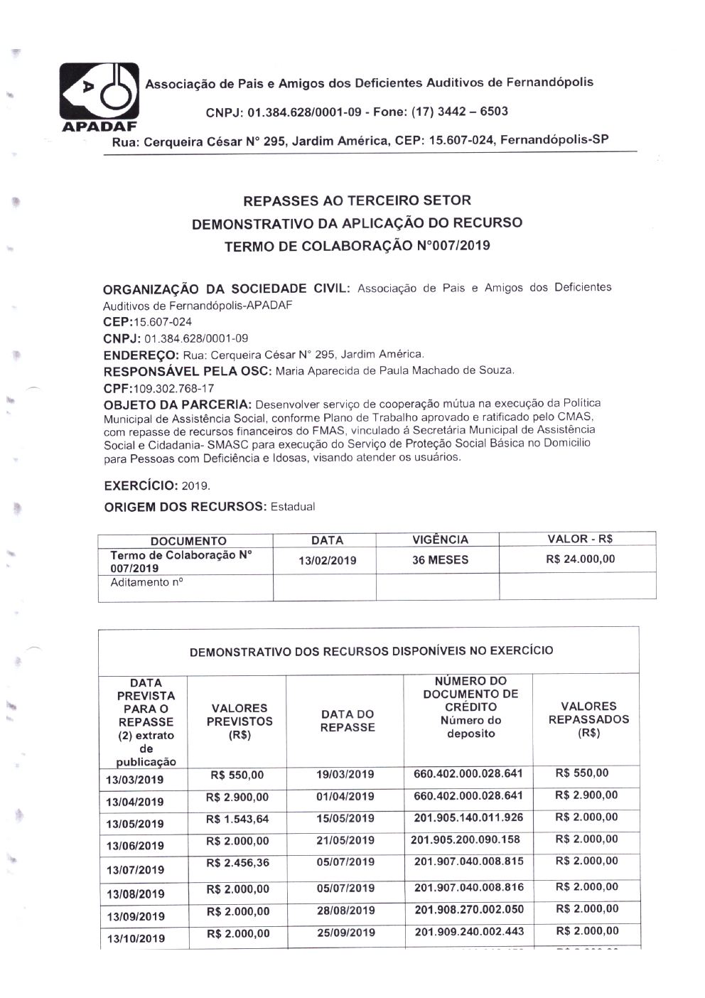 Página 36 de Prestação de Contas Anual — Proteção Social Básica — 2019 — Parte 1
