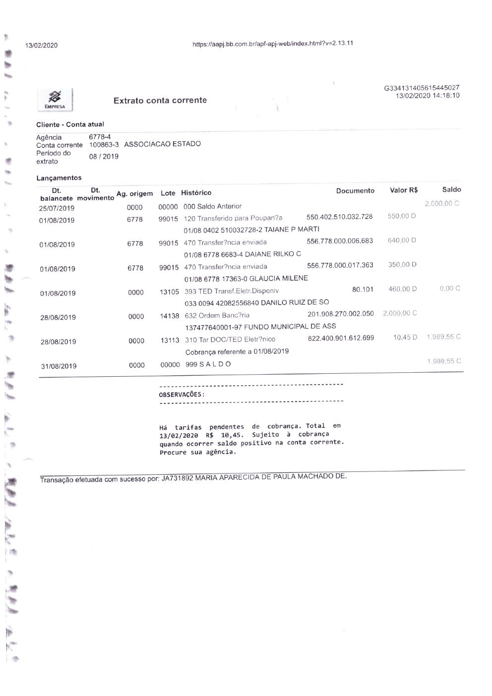 Página 9 de Prestação de Contas Anual — 2019 — Extratos Bancários