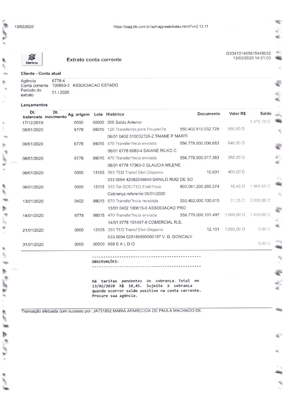 Página 33 de Prestação de Contas Anual — 2019 — Extratos Bancários