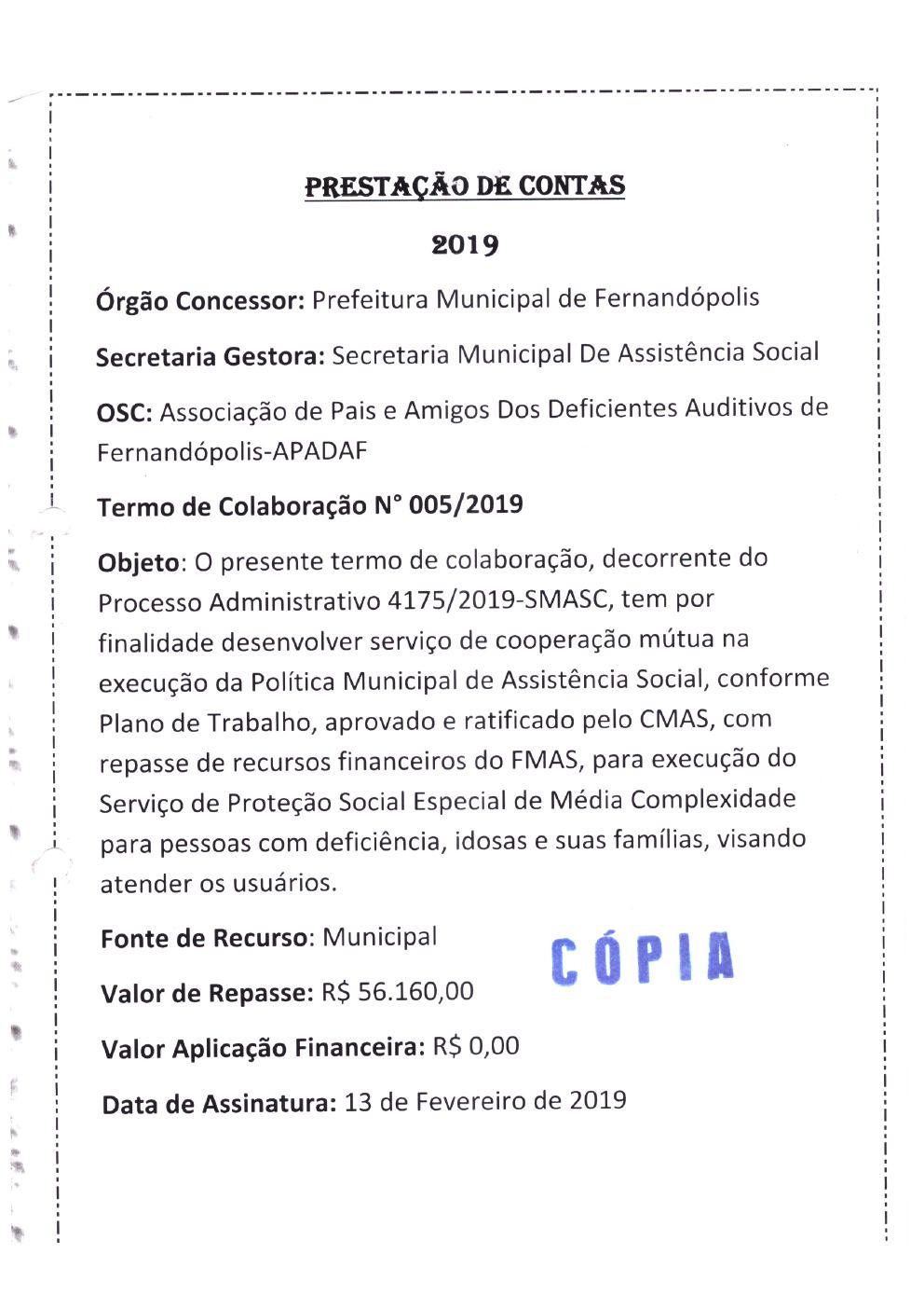 Página 1 de Prestação de Contas Anual — Média Complexidade — 2019 — Parte 1