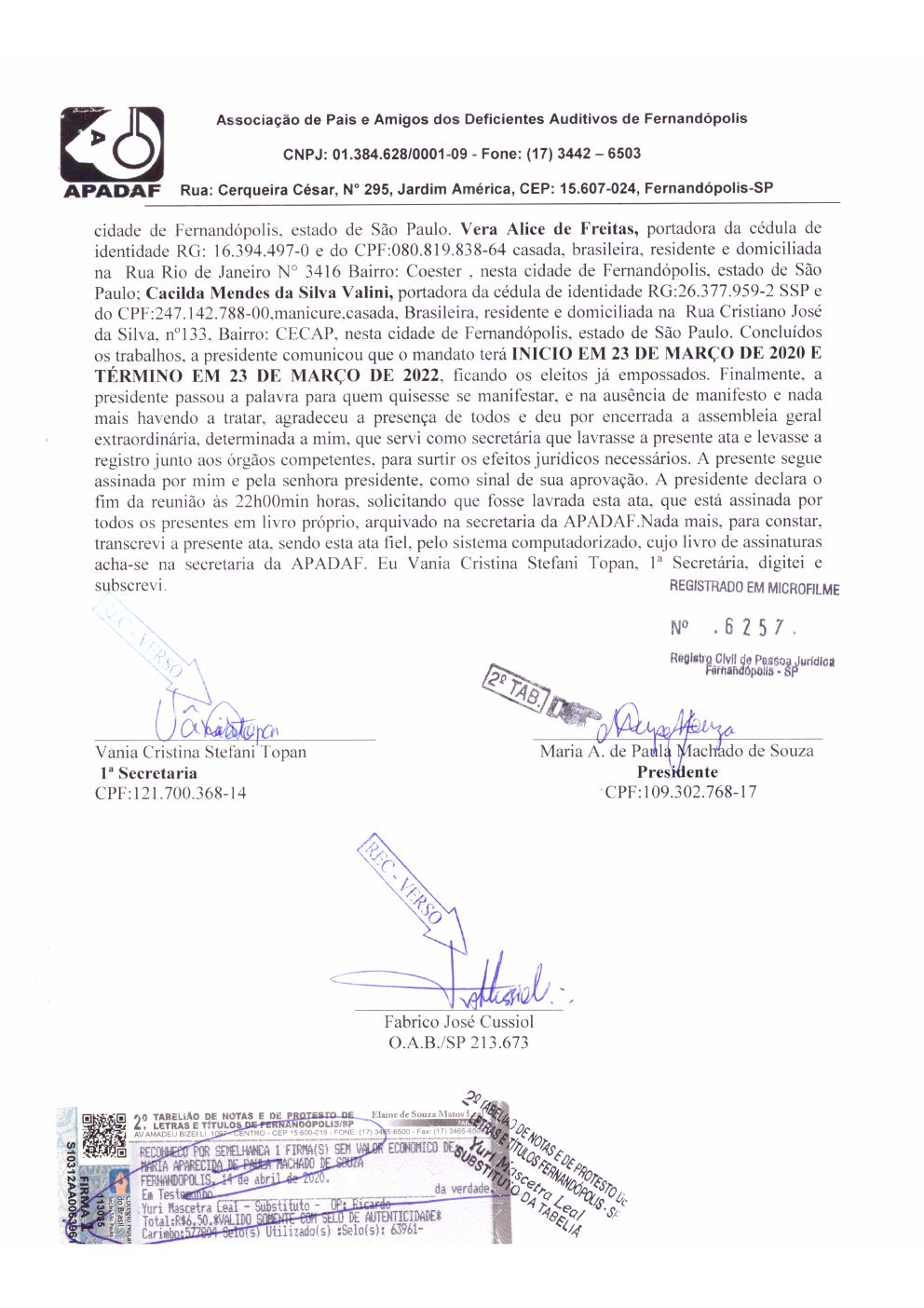 Página 2 de Ata da 233ª Assembleia Geral Ordinária — Eleição da Diretoria — 2020