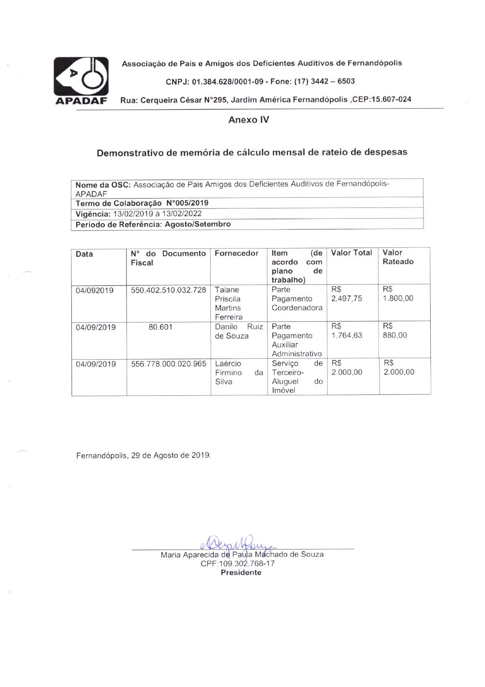 Página 2 de Prestação de Contas Mensal — Média Complexidade — 7ª Parcela — Agosto/2019