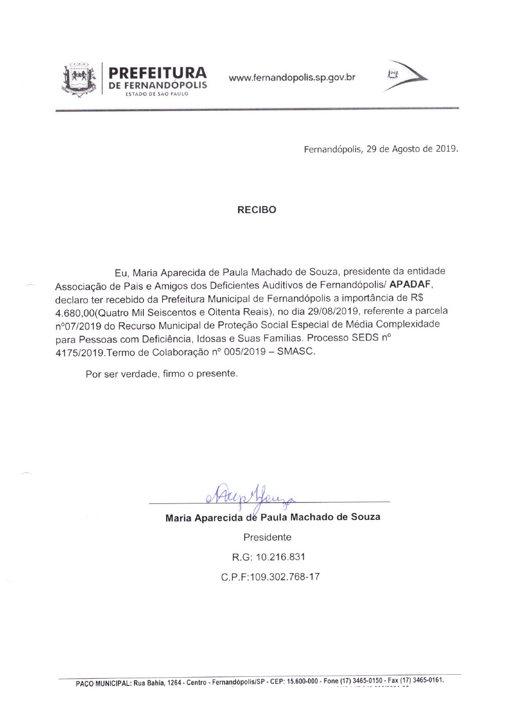 Página 3 de Prestação de Contas Mensal — Média Complexidade — 7ª Parcela — Agosto/2019