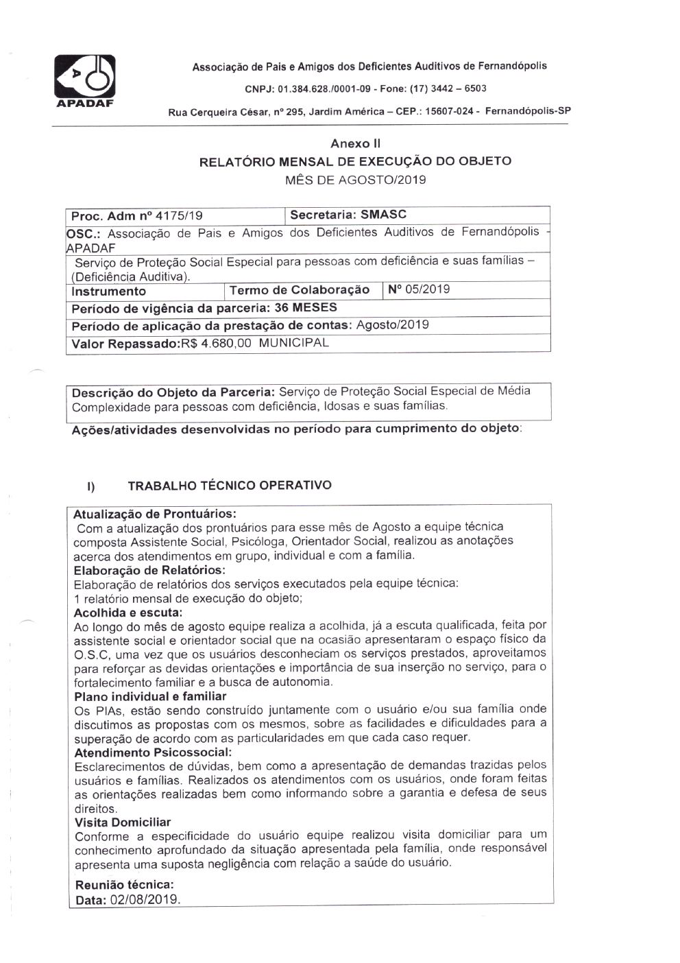 Página 5 de Prestação de Contas Mensal — Média Complexidade — 7ª Parcela — Agosto/2019