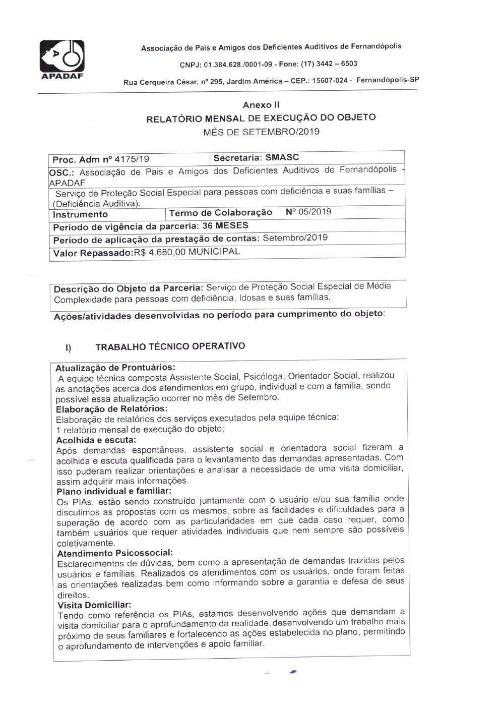 Página 5 de Prestação de Contas Mensal — Média Complexidade — 8ª Parcela — Setembro/2019
